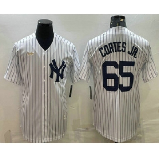 Men's New York Yankees #65 Nestor Cortes Jr White Pinstripe Stitched MLB Cool Base Nike Jersey - Ujersey