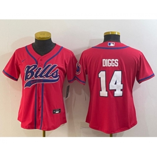 Youth Buffalo Bills #14 Stefon Diggs Red With Patch Cool Base Stitched Baseball Jersey - Ujersey