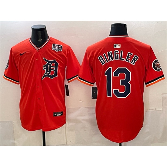 Men's Detroit Tigers #13 Dillon Dingler Orange 2026 Alternate USA 250 Vapor Premier Limited Stitched Baseball Jersey - Ujersey