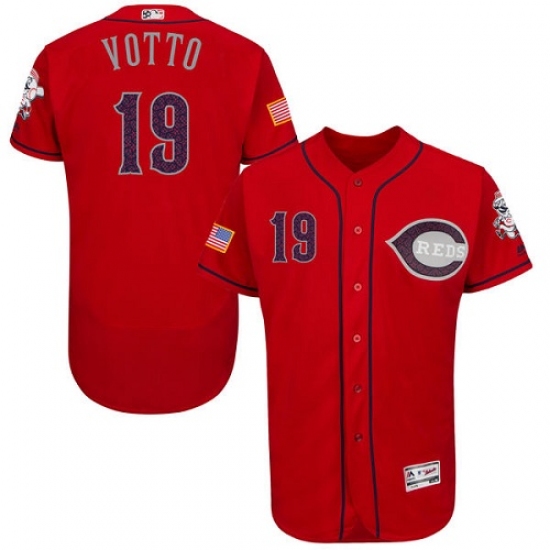 Men's Majestic Cincinnati Reds #19 Joey Votto Red Fashion Stars & Stripes Flex Base MLB Jersey - Ujersey