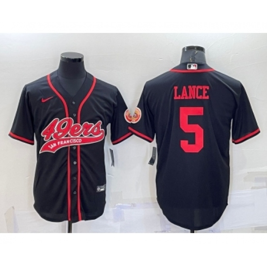 Men's San Francisco 49ers #5 Trey Lance Black Stitched Cool Base Nike Baseball Jersey - Ujersey
