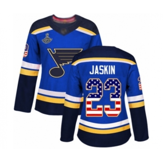 Women's St. Louis Blues #23 Dmitrij Jaskin Authentic Blue USA Flag Fashion 2019 Stanley Cup Champions Hockey Jersey - Ujersey