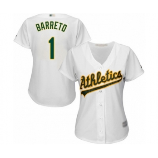 Women's Oakland Athletics #1 Franklin Barreto Authentic White Home Cool Base Baseball Player Jersey - Ujersey