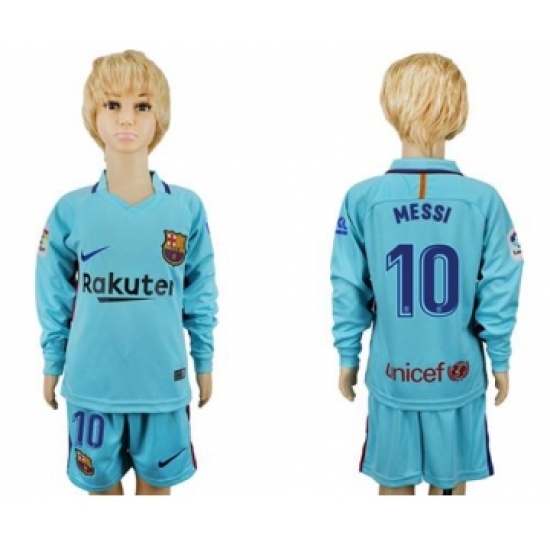 Barcelona #10 Messi Away Long Sleeves Kid Soccer Club Jersey