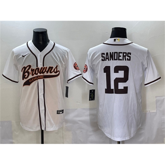Men's Cleveland Browns #12 Shedeur Sanders White With Cool Base Stitched Baseball Jersey - Ujersey