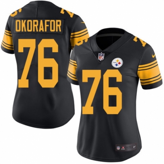 Women's Nike Pittsburgh Steelers #76 Chukwuma Okorafor Limited Black Rush Vapor Untouchable NFL Jersey - Ujersey