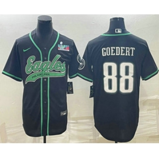 Men's Philadelphia Eagles #88 Dallas Goedert Black With Super Bowl LVII Patch Cool Base Stitched Baseball Jersey - Ujersey