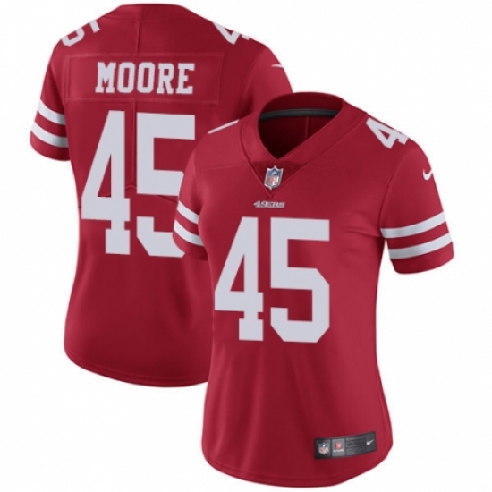 Women's Nike San Francisco 49ers #45 Tarvarius Moore Red Team Color Vapor Untouchable Elite Player NFL Jersey - Ujersey