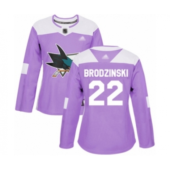 Women's San Jose Sharks #22 Jonny Brodzinski Authentic Purple Fights Cancer Practice Hockey Jersey - Ujersey