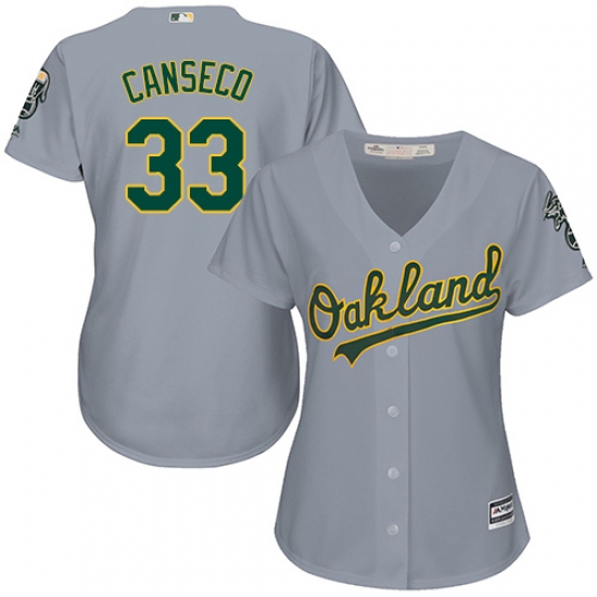 Women's Majestic Oakland Athletics #33 Jose Canseco Replica Grey Road Cool Base MLB Jersey