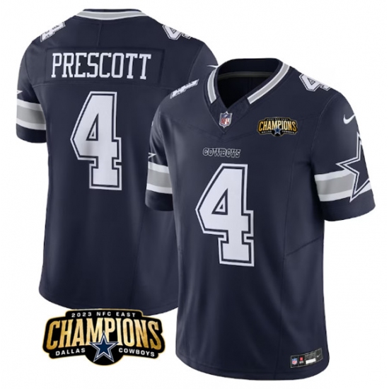 Men's Dallas Cowboys #4 Dak Prescott Navy 2023 F.U.S.E. NFC East Champions Football Stitched Jersey - Ujersey