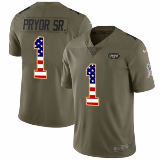 Youth Nike New York Jets #1 Terrelle Pryor Sr. Limited Olive/USA Flag 2017 Salute to Service NFL Jersey - Ujersey