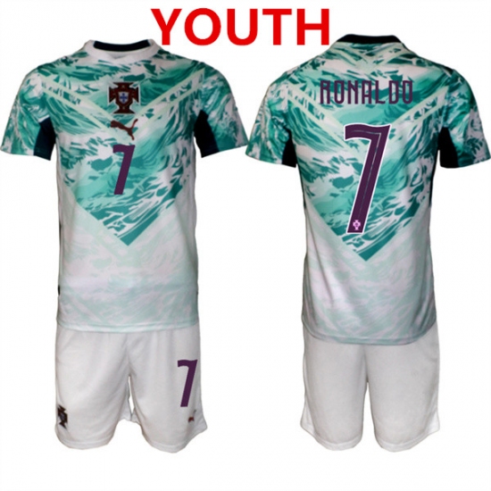 Youth Portugal Team #7 Cristiano Ronaldo Green 2026 World Cup Away Soccer Jersey Suit