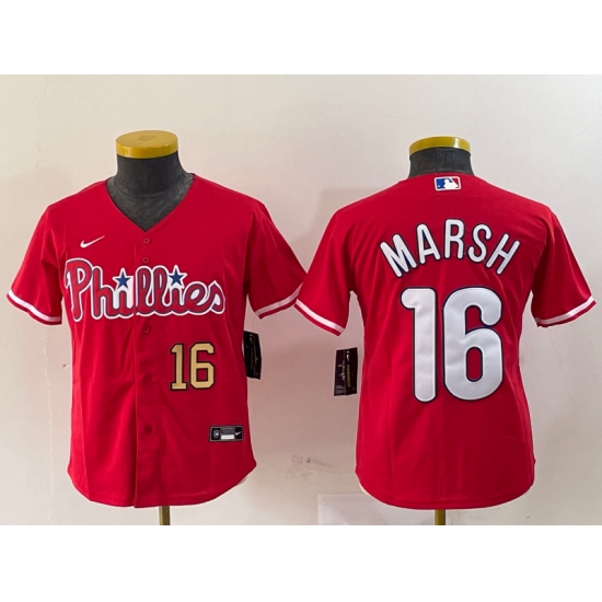 Youth Philadelphia Phillies #16 Brandon Marsh Red Stitched Cool Base Jerseys