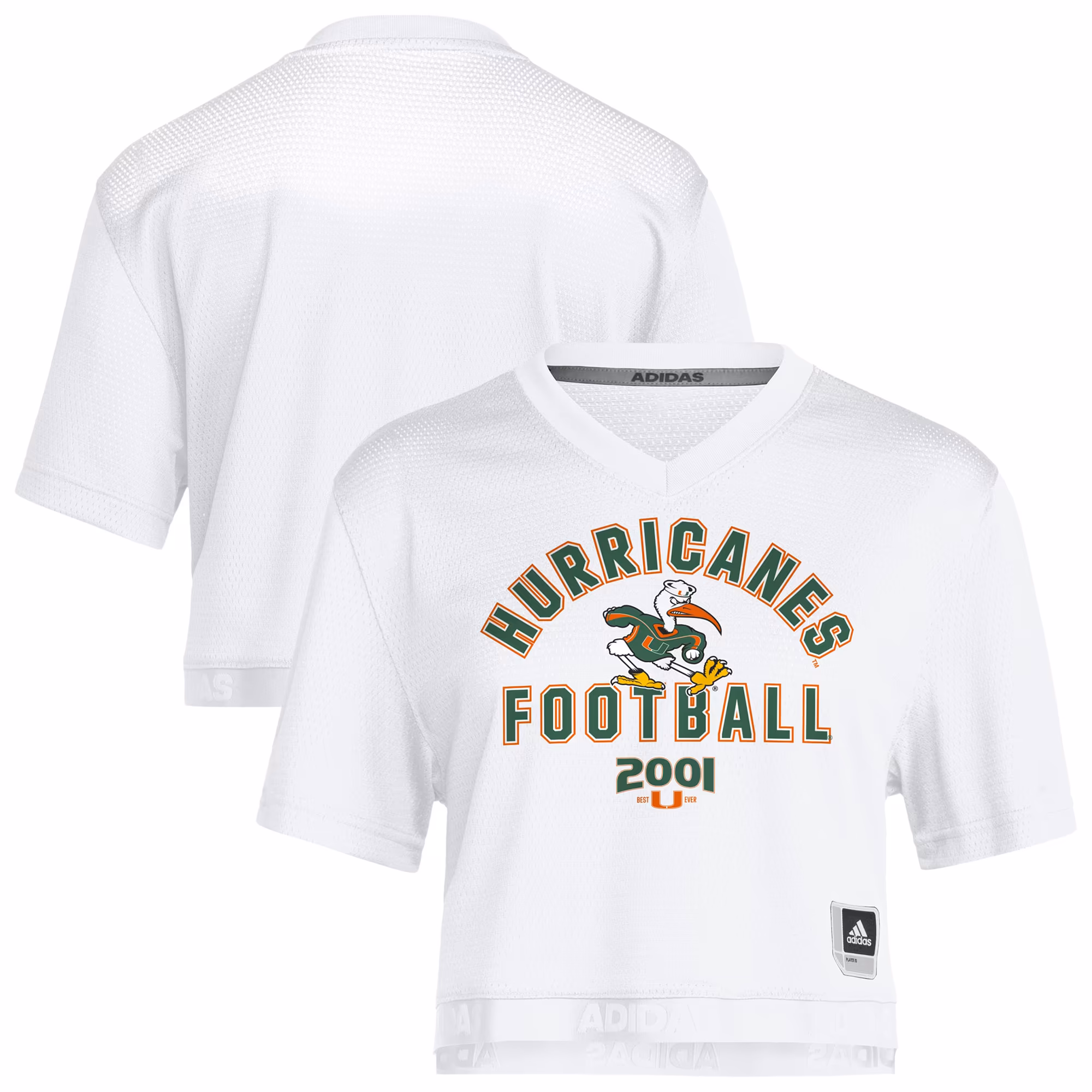 Women's adidas White Miami Hurricanes It's Back Cropped Football Jersey - U-jersey