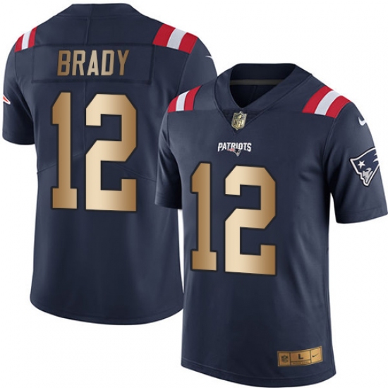 Men's Nike New England Patriots #12 Tom Brady Limited Navy/Gold Rush NFL Jersey - Ujersey
