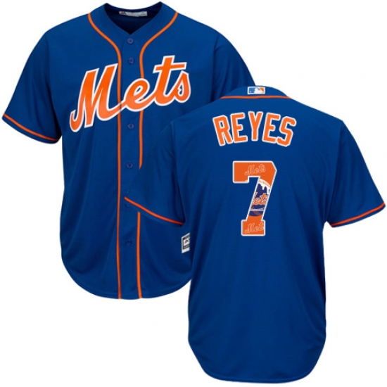 Men's Majestic New York Mets #7 Jose Reyes Authentic Royal Blue Team Logo Fashion Cool Base MLB Jersey - Ujersey