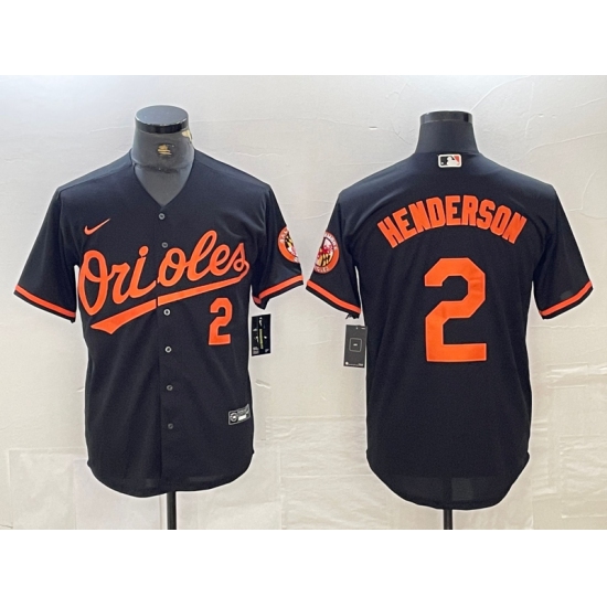 Men's Baltimore Orioles #2 Gunnar Henderson Number Black Cool Base Stitched Jersey - Ujersey