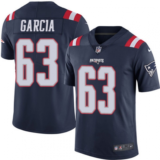 Men's Nike New England Patriots #63 Antonio Garcia Limited Navy Blue Rush Vapor Untouchable NFL Jersey - Ujersey