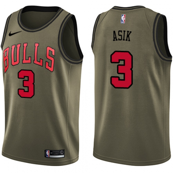 Men's Nike Chicago Bulls #3 Omer Asik Swingman Green Salute to Service NBA Jersey - Ujersey