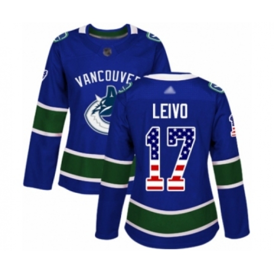 Women's Vancouver Canucks #17 Josh Leivo Authentic Blue USA Flag Fashion Hockey Jersey - Ujersey