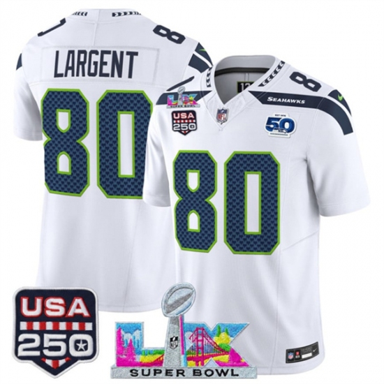 Men's Seattle Seahawks #80 Steve Largent White 2025 F.U.S.E. Super Bowl LX And 50th Season & USA 250 Vapor Limited Football Stitched Jersey - Ujersey