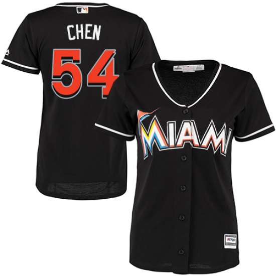 Women's Majestic Miami Marlins #54 Wei-Yin Chen Authentic Black Alternate 2 Cool Base MLB Jersey - Ujersey