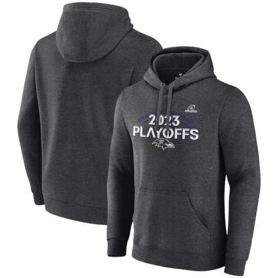 Men's Baltimore Ravens Heather Charcoal 2023 Playoffs Fleece Pullover Hoodie - Ujersey