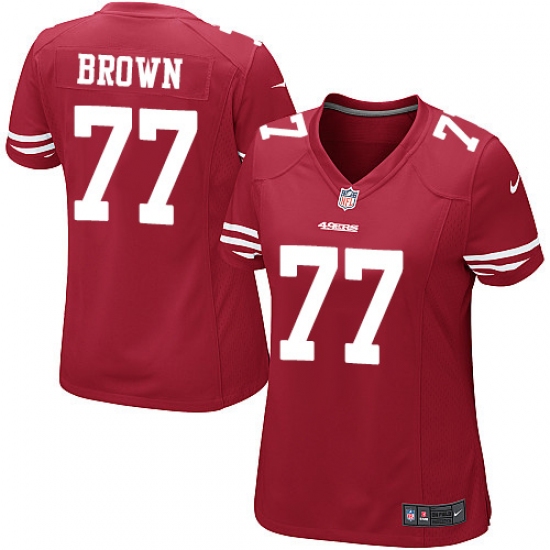Women's Nike San Francisco 49ers #77 Trent Brown Game Red Team Color NFL Jersey - Ujersey