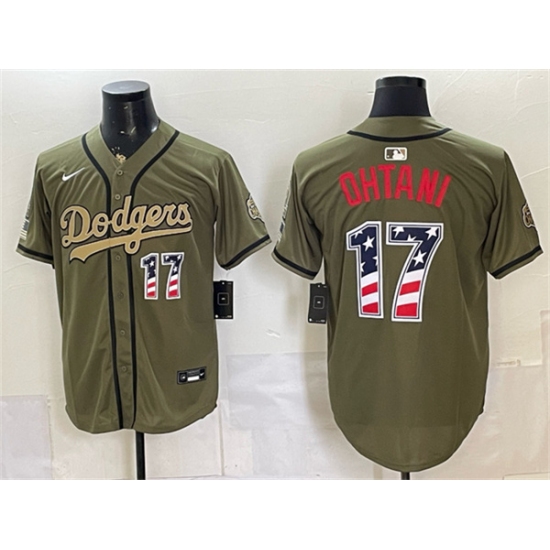 Men's Los Angeles Dodgers #17 Shohei Ohtani Olive 2026 Armed Forces Day 250 Fourth of July Stitched Baseball Jersey - Ujersey