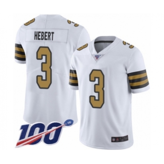 Men's New Orleans Saints #3 Bobby Hebert Limited White Rush Vapor Untouchable 100th Season Football Jersey