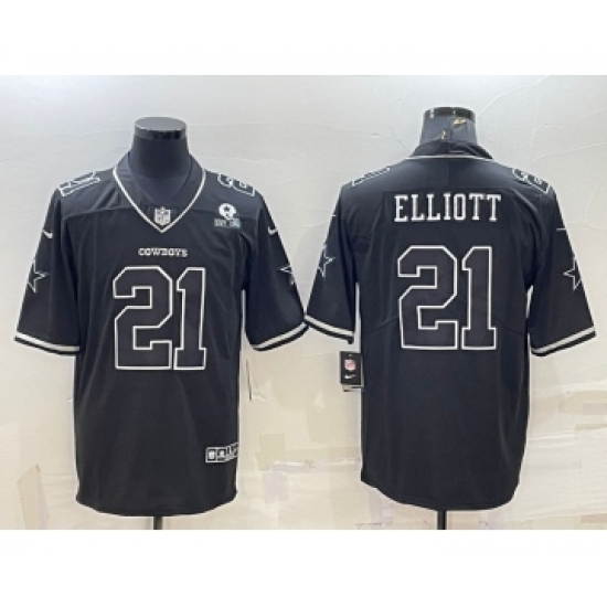 Men's Dallas Cowboys #21 Ezekiel Elliott Black With 1960 Patch Limited Stitched Football Jersey - Ujersey