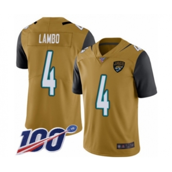 Men's Jacksonville Jaguars #4 Josh Lambo Limited Gold Rush Vapor Untouchable 100th Season Football Jersey - Ujersey