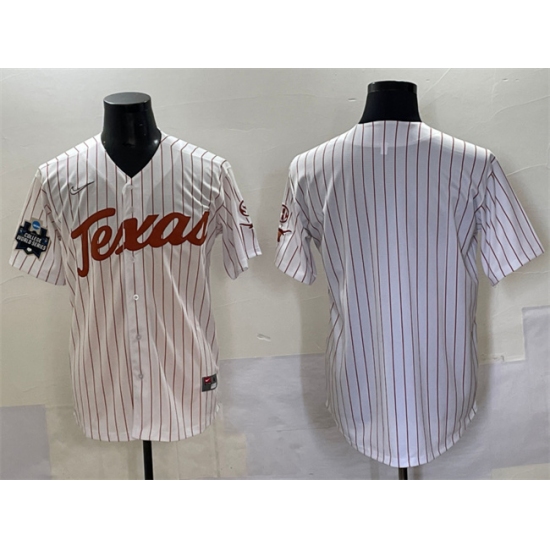 Men's Texas Longhorns Blank White Pinstripe 2025 World Series & SEC Patch Stitched Jersey - Ujersey