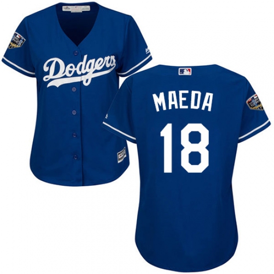 Women's Majestic Los Angeles Dodgers #18 Kenta Maeda Authentic Royal Blue Alternate Cool Base 2018 World Series MLB Jersey - Ujersey