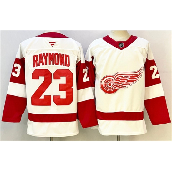 Men's Detroit Red Wings #23 Lucas Raymond White 2024-25 Stitched Jersey - Ujersey