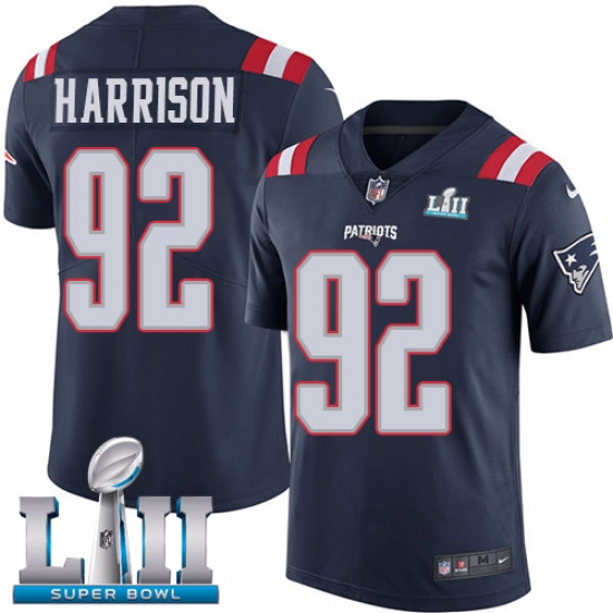 Men's Nike New England Patriots #92 James Harrison Limited Navy Blue Rush Vapor Untouchable Super Bowl LII NFL Jersey - ujerseystore