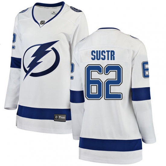 Women's Tampa Bay Lightning #62 Andrej Sustr Fanatics Branded White Away Breakaway NHL Jersey - Ujersey