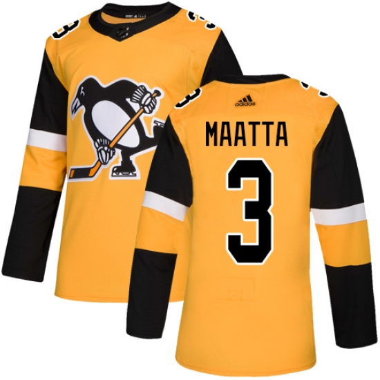 Youth Adidas Pittsburgh Penguins #3 Olli Maatta Authentic Gold Alternate NHL Jersey - Ujersey