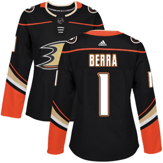 Women's Adidas Anaheim Ducks #1 Reto Berra Premier Black Home NHL Jersey - Ujersey