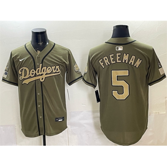 Men's Los Angeles Dodgers #5 Freddie Freeman Olive 2026 Armed Forces Day Stitched Baseball Jersey - Ujersey
