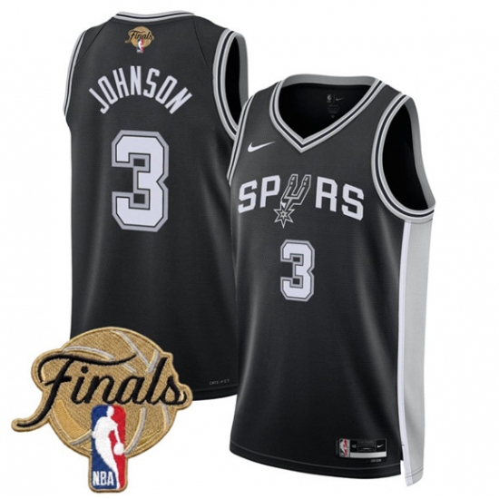 Men's San Antonio Spurs #3 Keldon Johnson Black 2026 Finals Icon Edition Stitched Basketball Jersey - Ujersey