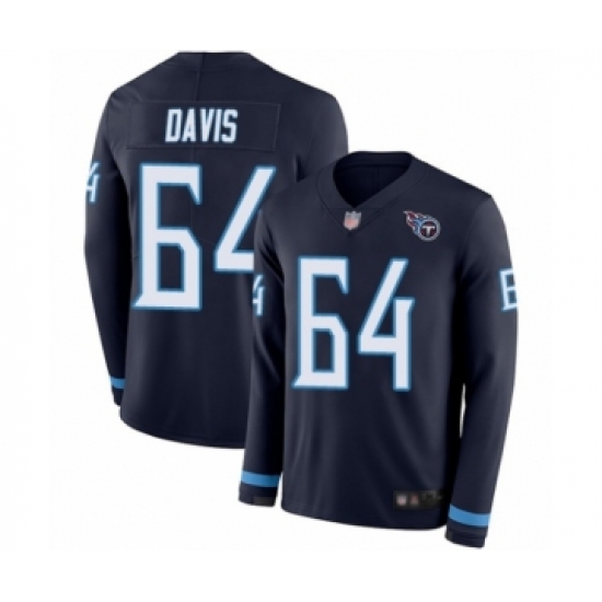 Men's Tennessee Titans #64 Nate Davis Limited Navy Blue Therma Long Sleeve Football Jersey - Ujersey