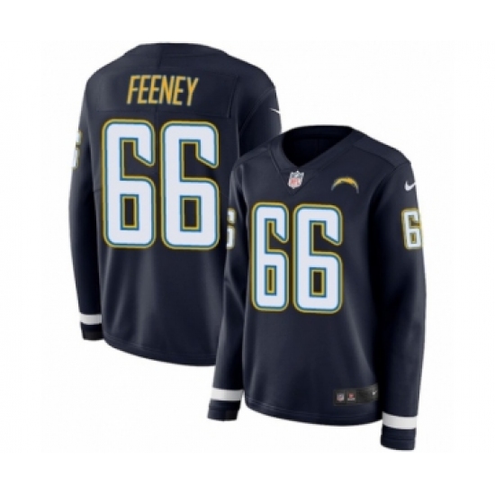 Women's Nike Los Angeles Chargers #66 Dan Feeney Limited Navy Blue Therma Long Sleeve NFL Jersey - Ujersey