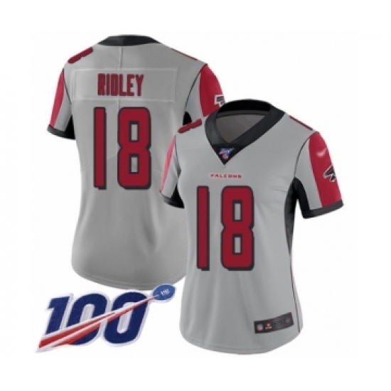 Women's Atlanta Falcons #18 Calvin Ridley Limited Silver Inverted Legend 100th Season Football Jersey - Ujersey