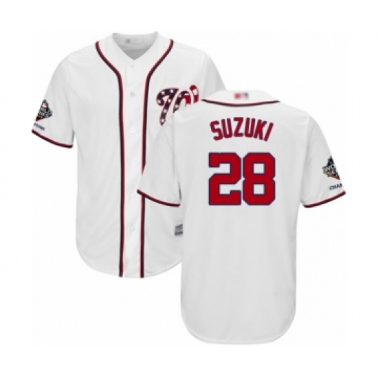 Youth Washington Nationals #28 Kurt Suzuki Authentic White Home Cool Base 2019 World Series Champions Baseball Jersey - Ujersey