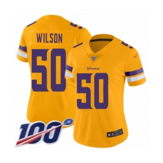 Women's Minnesota Vikings #50 Eric Wilson Limited Gold Inverted Legend 100th Season Football Jersey - Ujersey