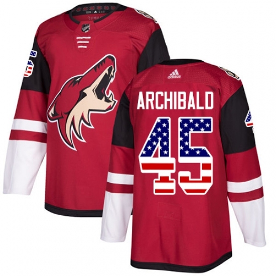 Men's Adidas Arizona Coyotes #45 Josh Archibald Authentic Red USA Flag Fashion NHL Jersey - Ujersey