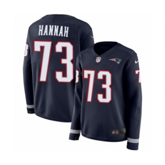 Women's Nike New England Patriots #73 John Hannah Limited Navy Blue Therma Long Sleeve NFL Jersey - Ujersey