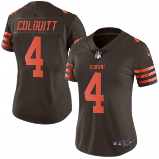 Women's Nike Cleveland Browns #4 Britton Colquitt Limited Brown Rush Vapor Untouchable NFL Jersey - Ujersey